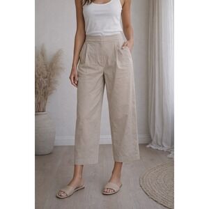 Exquise Cedar Wide Leg Pants Womens XL Beige Tan Pleated High Rise Cropped